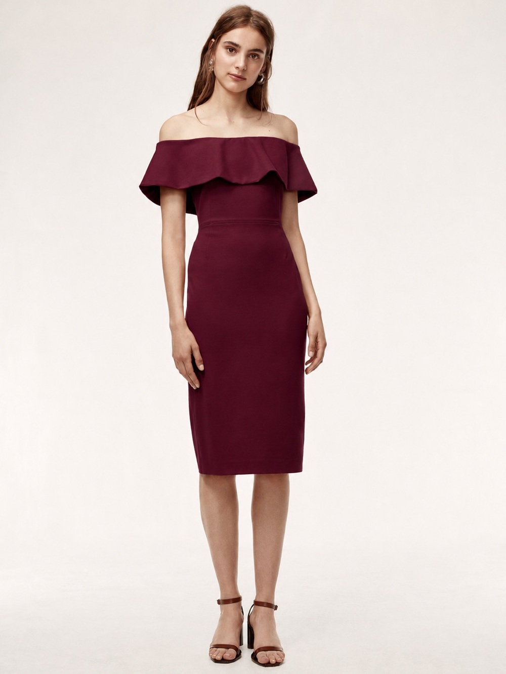 Babaton Burgundy Ruslan Off Shoulder Dress Size 0